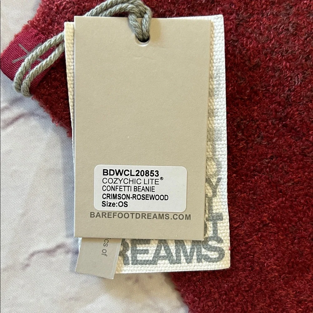 Barefoot Dreams NWT CozyChic Lite Confetti Soft Women's Beanie OS Crimson Red - Picture 4 of 5